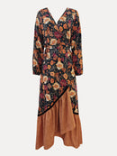 the WESTERN ROSE - Women's V-Neck Floral Print Long Sleeve Ruffle Hem Wrap Dress, 100% Polyester Casual Style for All Seasons