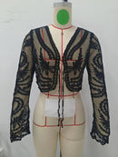 the DELICATE DAMSEL - Boho Cardigan Sexy Knit Shawl Mesh Embroidered Lace Beachwear Cover Up, Swimsuit Cover Up For Beach Seaside Vacation Shopping Outing Music Festival Carnival, Women's Swimwear & Clothing