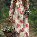 the VINTAGE ROSE - Women's Plus Size Casual Floral Print Maxi Dress with Side Slit - V-Neck, Long Sleeve, Lightweight for Vacation, Spring/Summer/Fall, Casual Summer Wear | Relaxed Fit Dress | Lightweight Fabric, Plus Size Dress