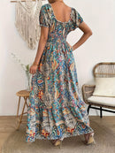 the VINTAGE PAISLEY BOHO - Plus Size Paisley Print Off Shoulder Dress, Elegant V-Neck Short Sleeve Dress for Spring & Summer, Women's Plus Size Clothing