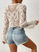 the DELICATE DAMSEL - Boho Cardigan Sexy Knit Shawl Mesh Embroidered Lace Beachwear Cover Up, Swimsuit Cover Up For Beach Seaside Vacation Shopping Outing Music Festival Carnival, Women's Swimwear & Clothing