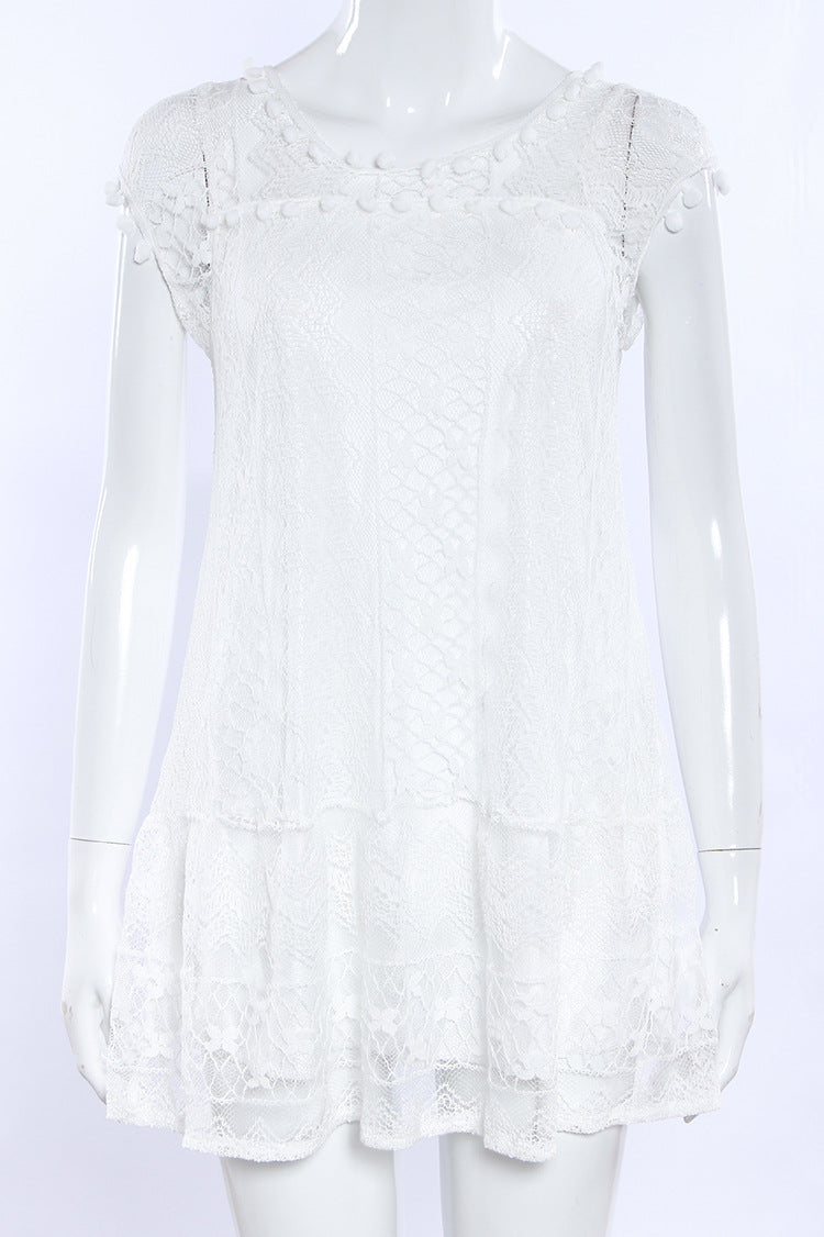 the LACY BABYDOLL - Sexy Sleeveless White Lace Women Elegant Dress