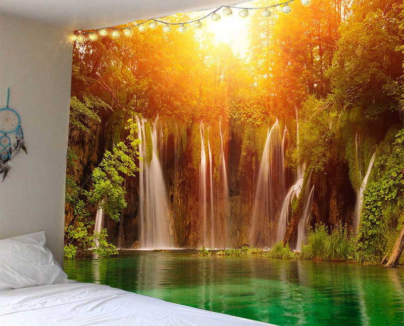 the FANTASY ISLAND - Beautiful Cave Waterfall Print Tapestry Beach Landscape Wall Hippie