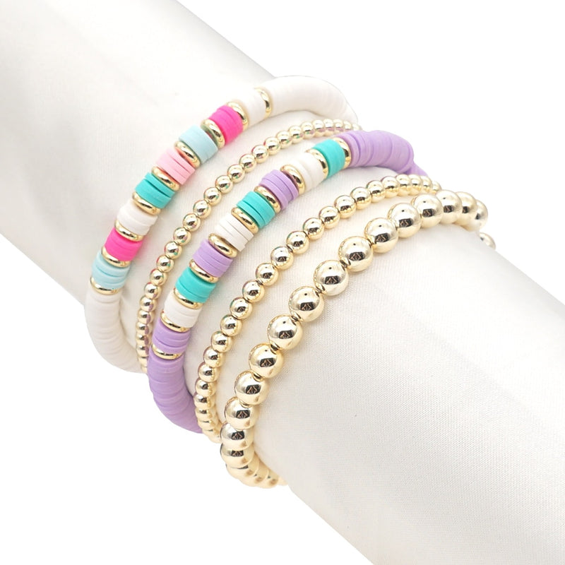 the BEADED HEART - Heart Bracelets Set Gold Color Beaded Heishi Bracelet