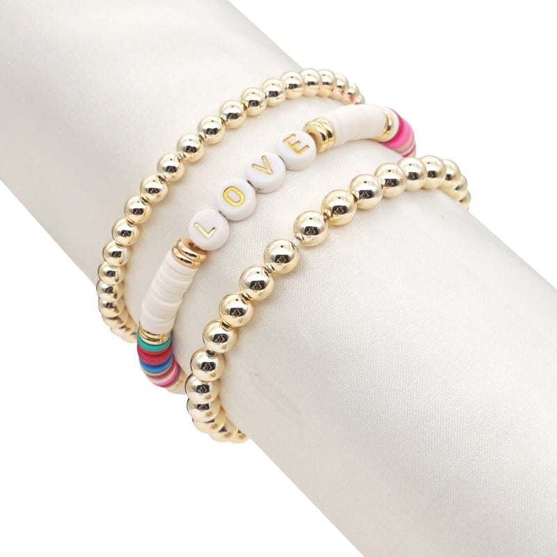 the BEADED HEART - Heart Bracelets Set Gold Color Beaded Heishi Bracelet