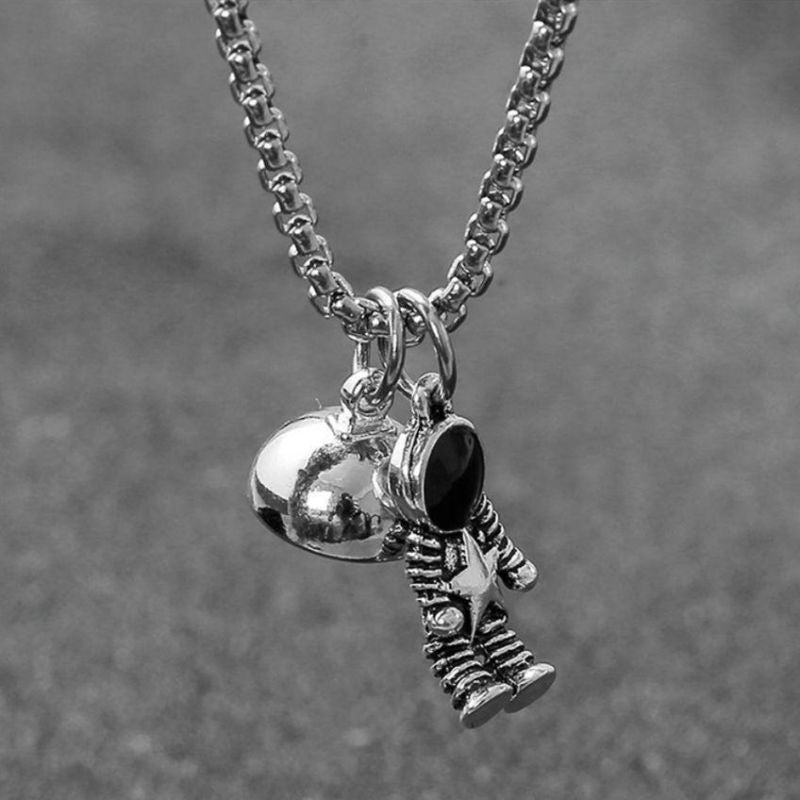 the MOON MAN LOVERS - Unique Astronaut Love Heart Magnetic Necklaces