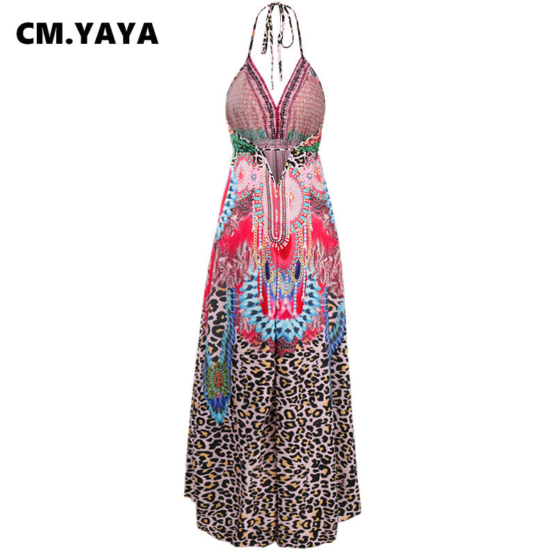 the BOHEMIA MAMA - Bohemian Spaghetti Strap Halter Hollow-Out V Neck Dress