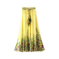 the BOHO FEATHER - Flower Print Feather Drawstring Elastic Waist Maxi Midi Skirt