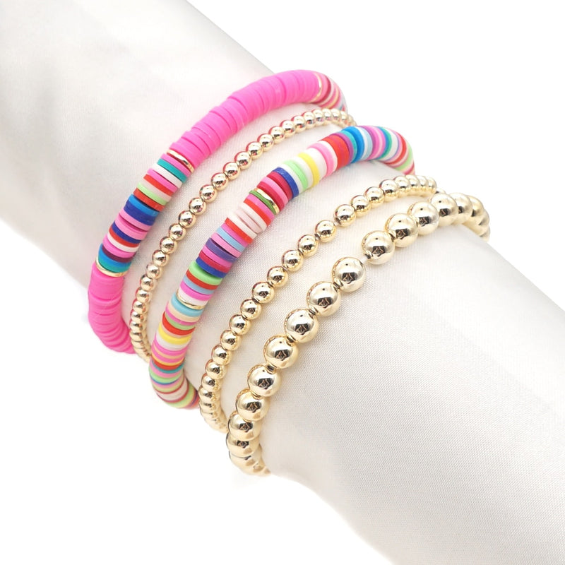 the BEADED HEART - Heart Bracelets Set Gold Color Beaded Heishi Bracelet