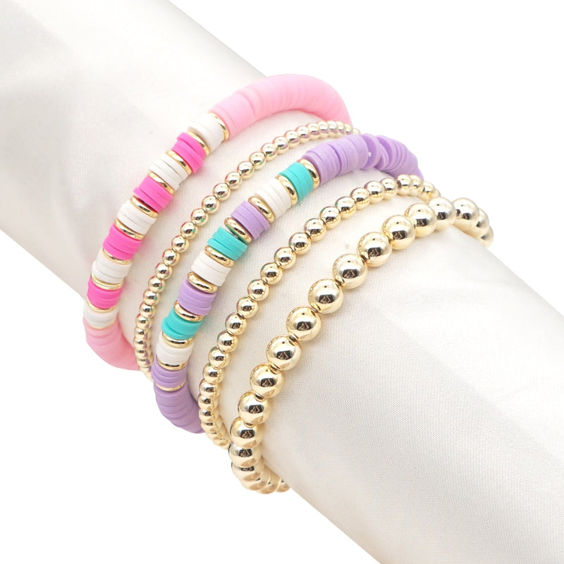 the BEADED HEART - Heart Bracelets Set Gold Color Beaded Heishi Bracelet