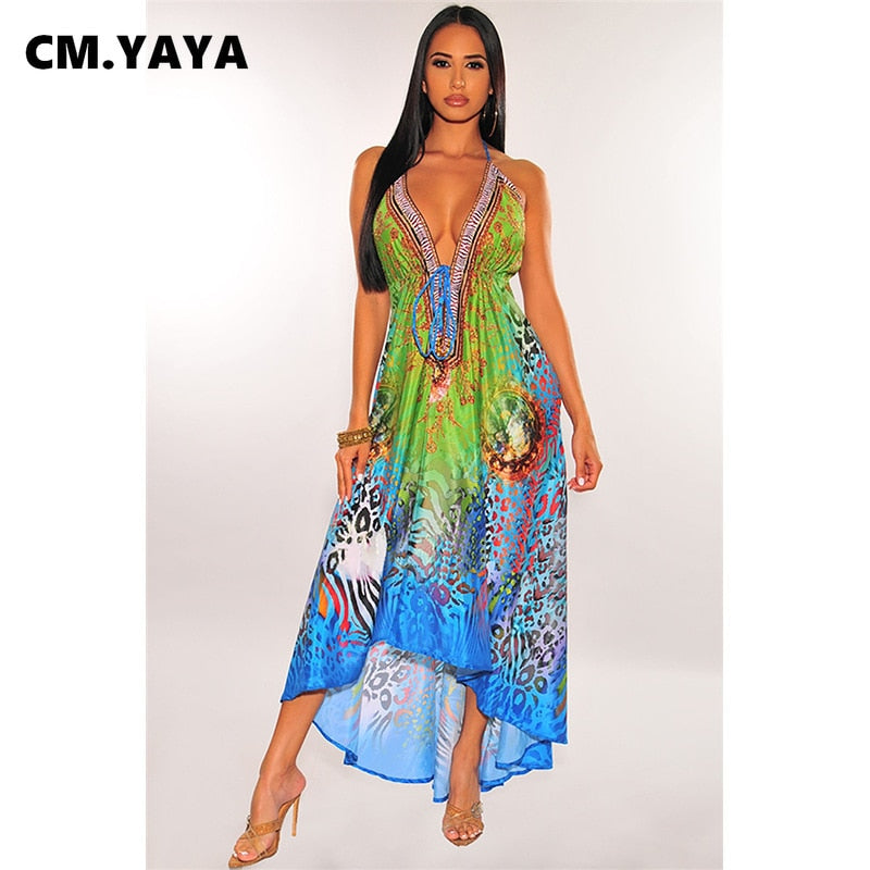 the BOHEMIA MAMA - Bohemian Spaghetti Strap Halter Hollow-Out V Neck Dress