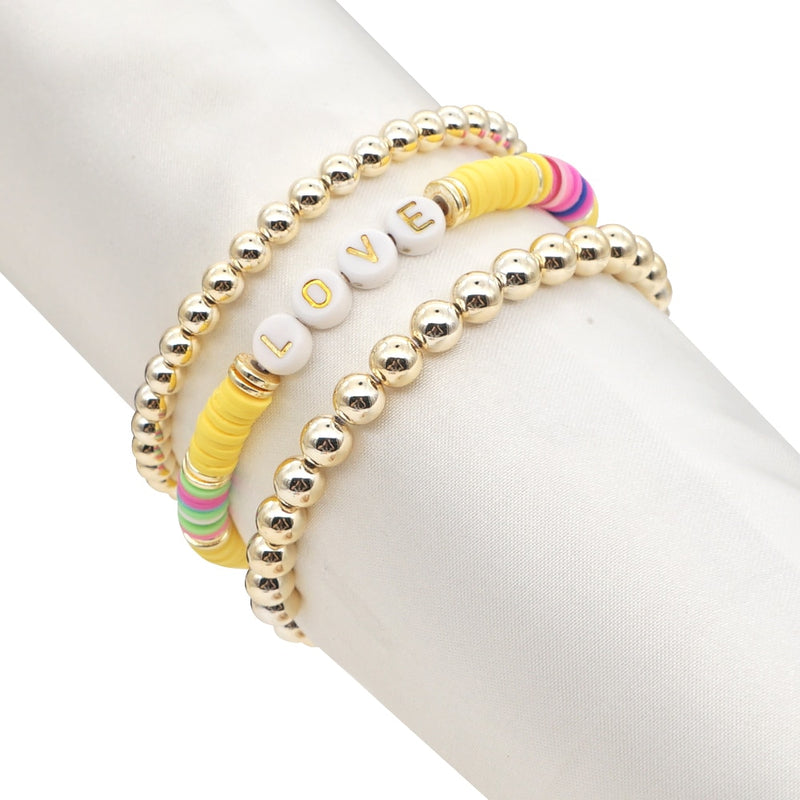 the BEADED HEART - Heart Bracelets Set Gold Color Beaded Heishi Bracelet