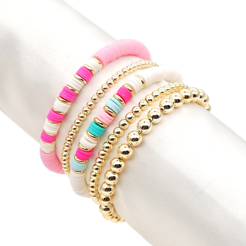 the BEADED HEART - Heart Bracelets Set Gold Color Beaded Heishi Bracelet