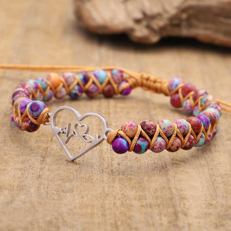 the LOVE FREQUENCY - Heartbeat Charm Stone Anxiety Bracelet