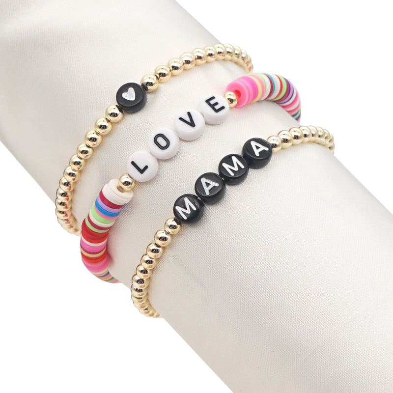 the BEADED HEART - Heart Bracelets Set Gold Color Beaded Heishi Bracelet