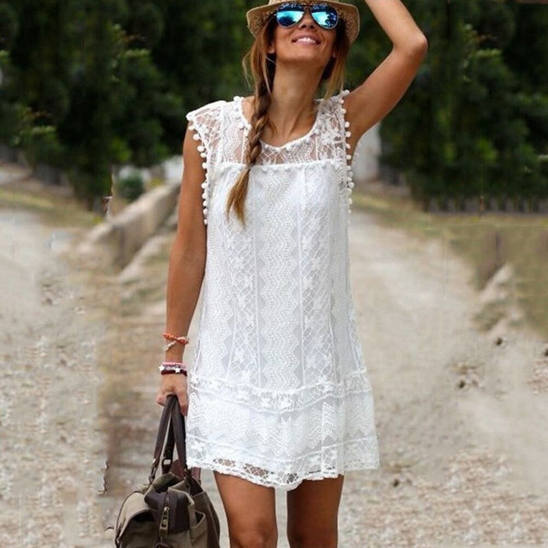 the LACY BABYDOLL - Sexy Sleeveless White Lace Women Elegant Dress