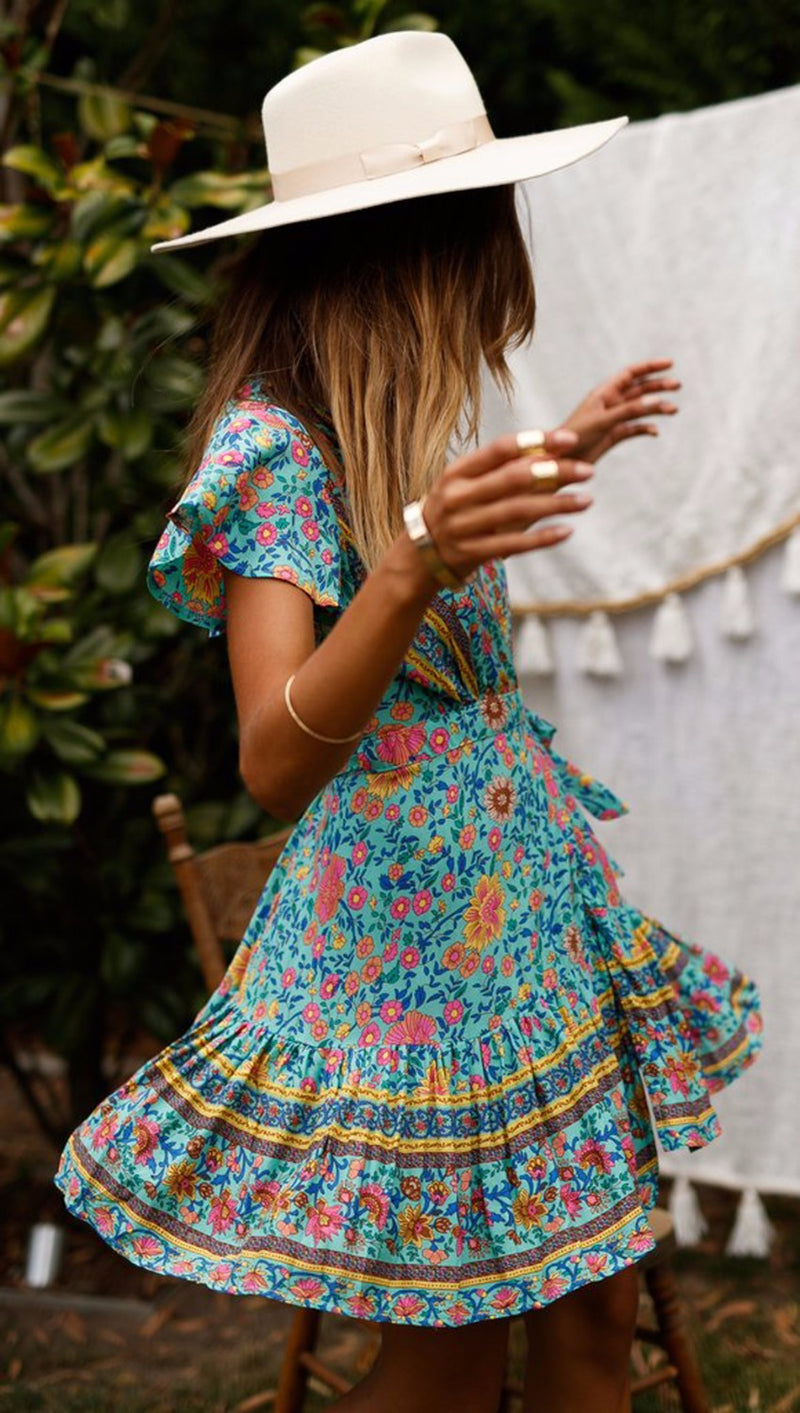 the PICNIC PAISLEY - Sleeve Floral Print Split Stylish Style Dress