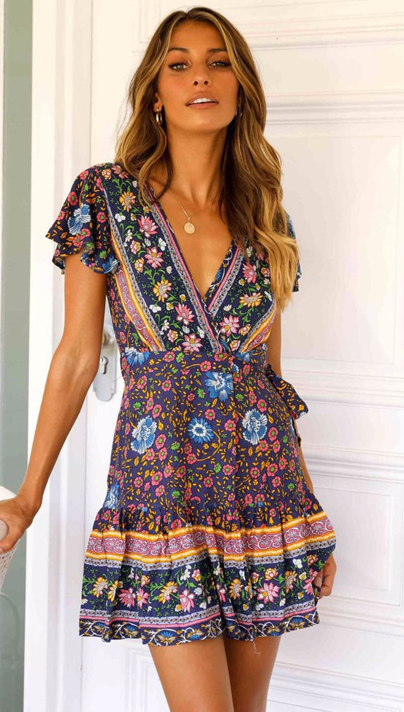 the PICNIC PAISLEY - Sleeve Floral Print Split Stylish Style Dress