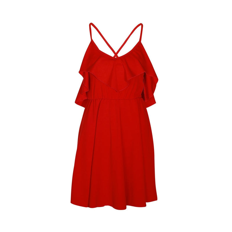 the RUFFLE TWIRL - Ruffles V Neck Red Mini Dress