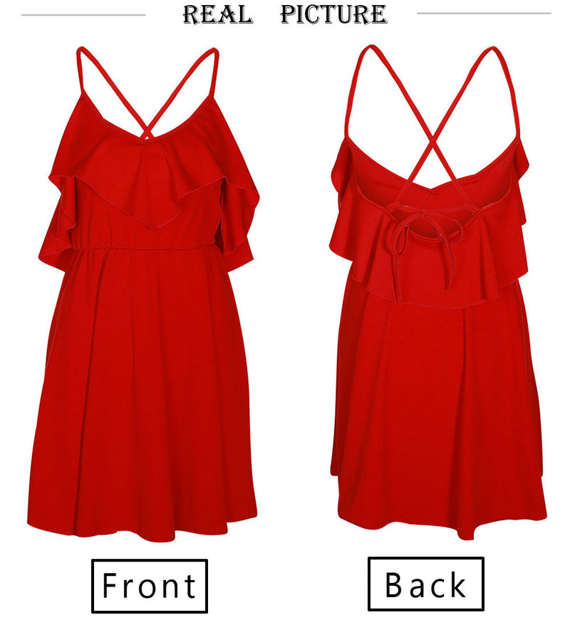 the RUFFLE TWIRL - Ruffles V Neck Red Mini Dress