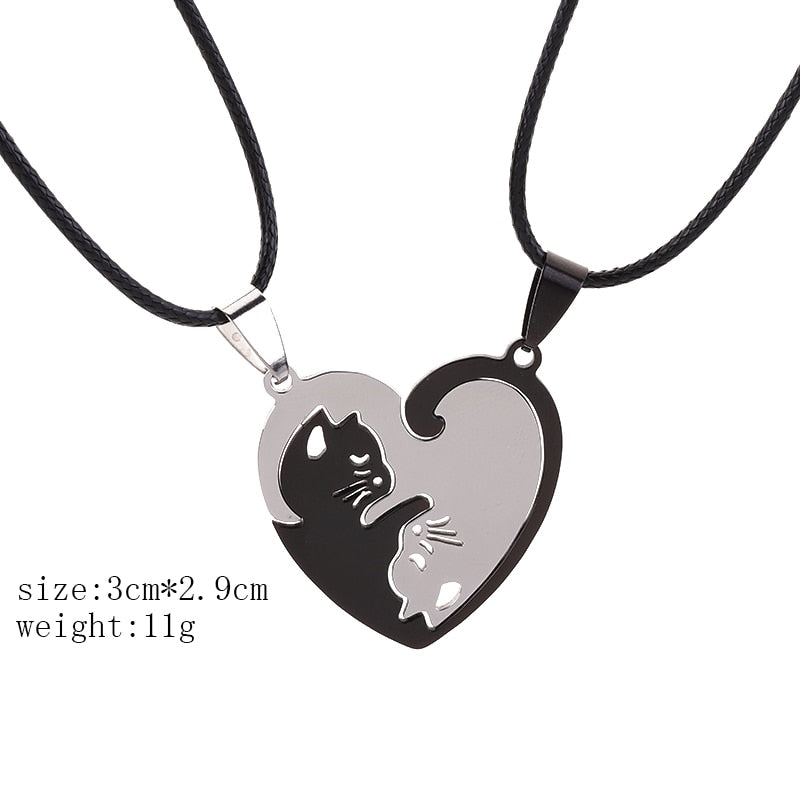 the CAT LOVERS - Stainless Steel Pet Cat Kitty Love Heart Pendant Puzzle Matching Necklace