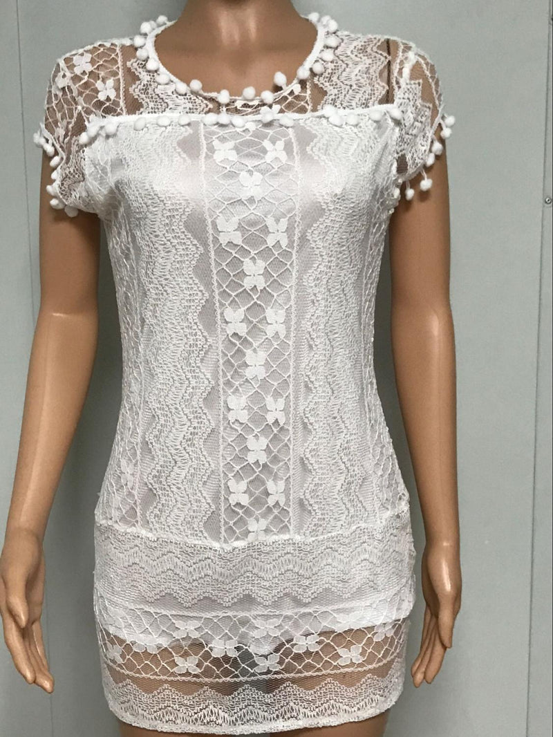 the LACY BABYDOLL - Sexy Sleeveless White Lace Women Elegant Dress