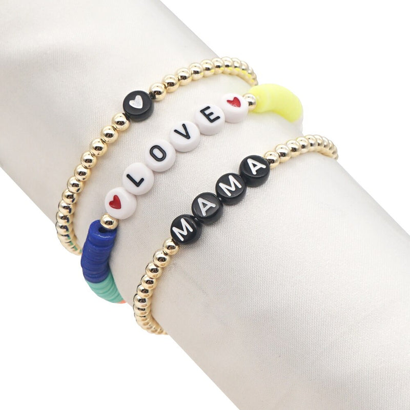 the BEADED HEART - Heart Bracelets Set Gold Color Beaded Heishi Bracelet