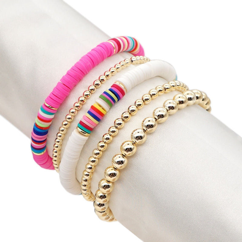 the BEADED HEART - Heart Bracelets Set Gold Color Beaded Heishi Bracelet