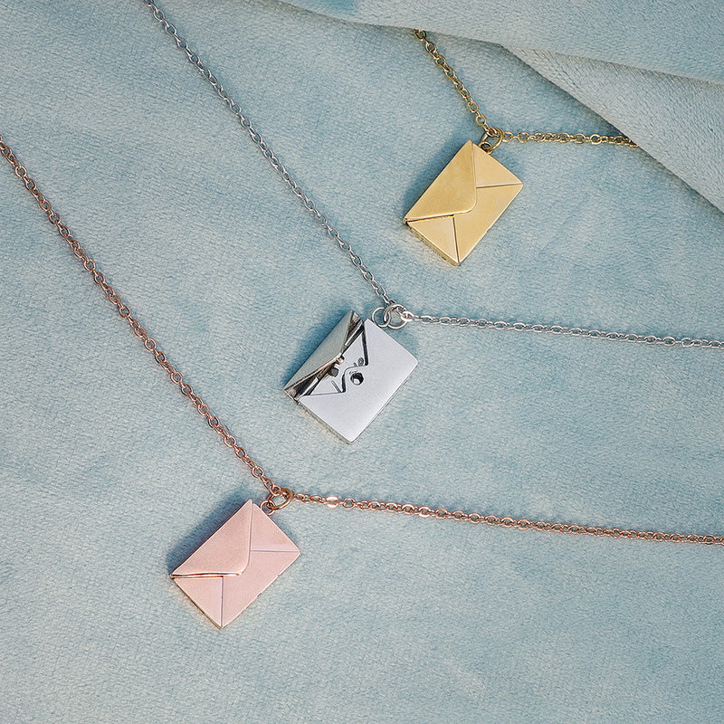 the LOVE LETTER - Envelope Locket Necklace with Gold Rose Gold Silver Color