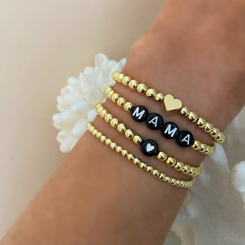 the BEADED HEART - Heart Bracelets Set Gold Color Beaded Heishi Bracelet