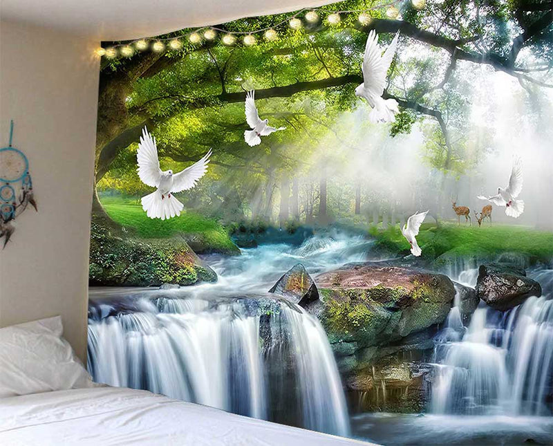 the FANTASY ISLAND - Beautiful Cave Waterfall Print Tapestry Beach Landscape Wall Hippie