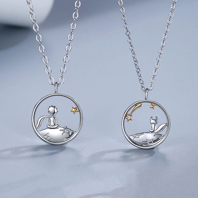 the MOON MAN LOVERS - Unique Astronaut Love Heart Magnetic Necklaces