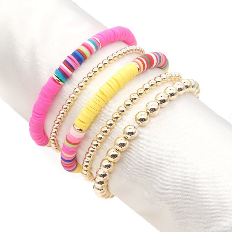 the BEADED HEART - Heart Bracelets Set Gold Color Beaded Heishi Bracelet