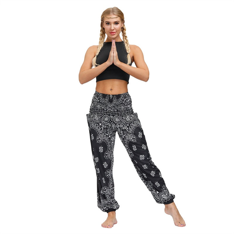 the YOGI - Boho Loose Yoga Pants High Waist Elasticity