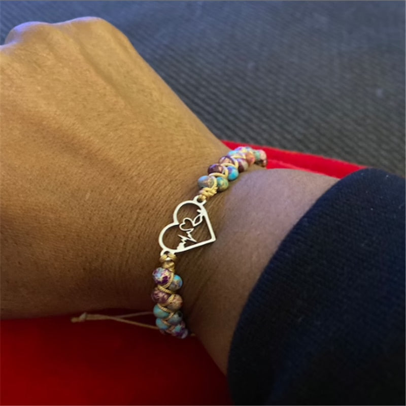 the LOVE FREQUENCY - Heartbeat Charm Stone Anxiety Bracelet