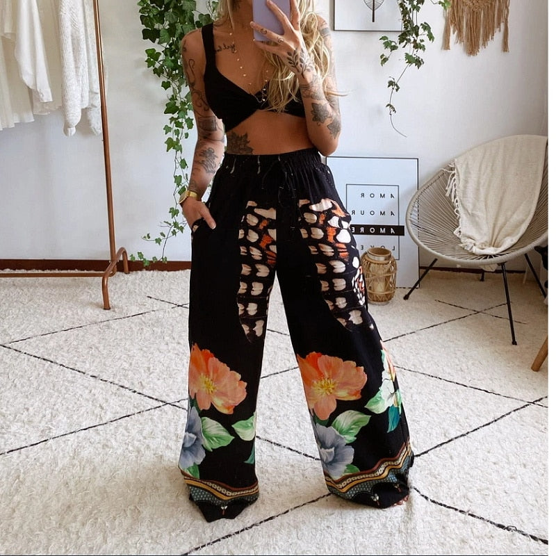 the BOHO BABE - 2 Piece Set Tracksuit Boho Print Sexy Sleeveless Crop Top