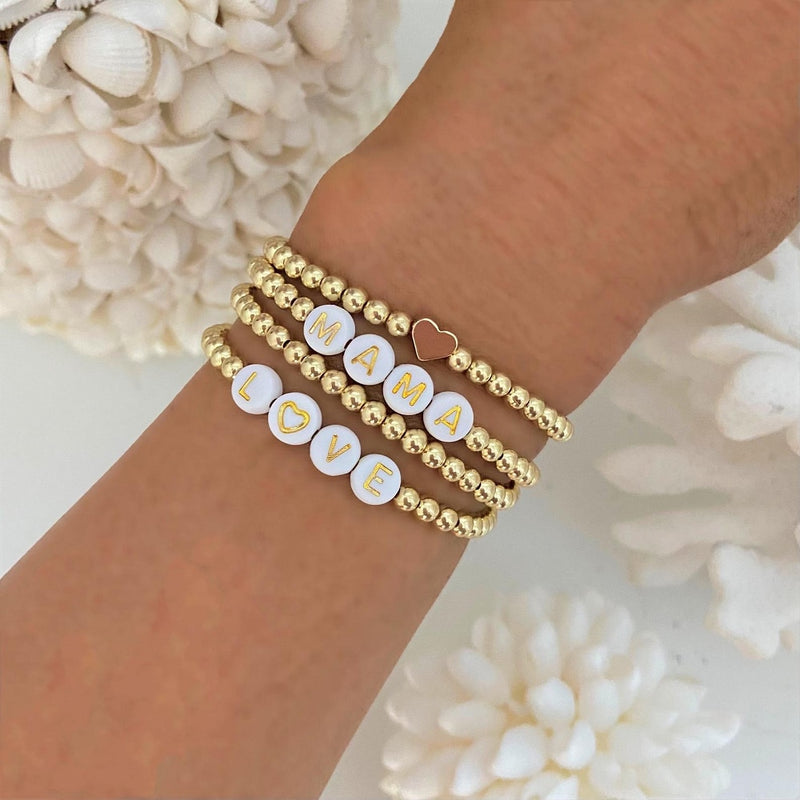 the BEADED HEART - Heart Bracelets Set Gold Color Beaded Heishi Bracelet