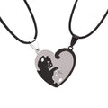 the CAT LOVERS - Stainless Steel Pet Cat Kitty Love Heart Pendant Puzzle Matching Necklace