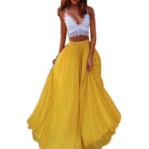 the CHIFFON - Solid Color Chiffon Elastic Waist Party Double Swing Long Skirt