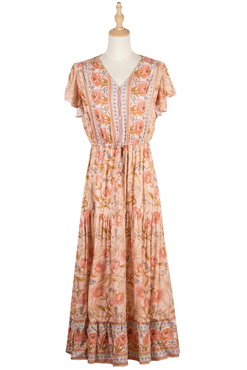 the COUNTY FAIR - Floral Short-Sleeved V Neck Dress