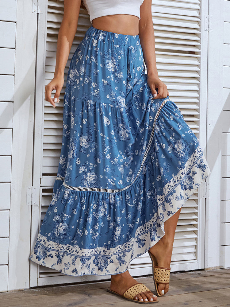 the SOUTHERN CHARM - Floral Print A-Line Maxi Skirt