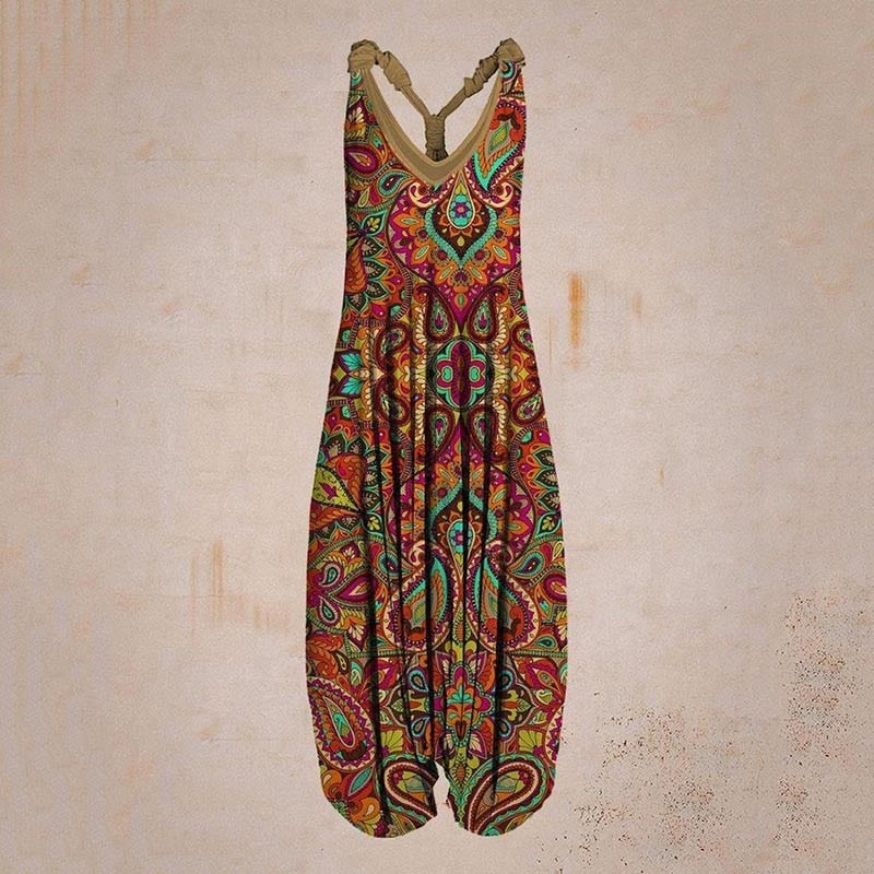 the BOHO ROMPER - Sleeveless Print Casual Bib Dress