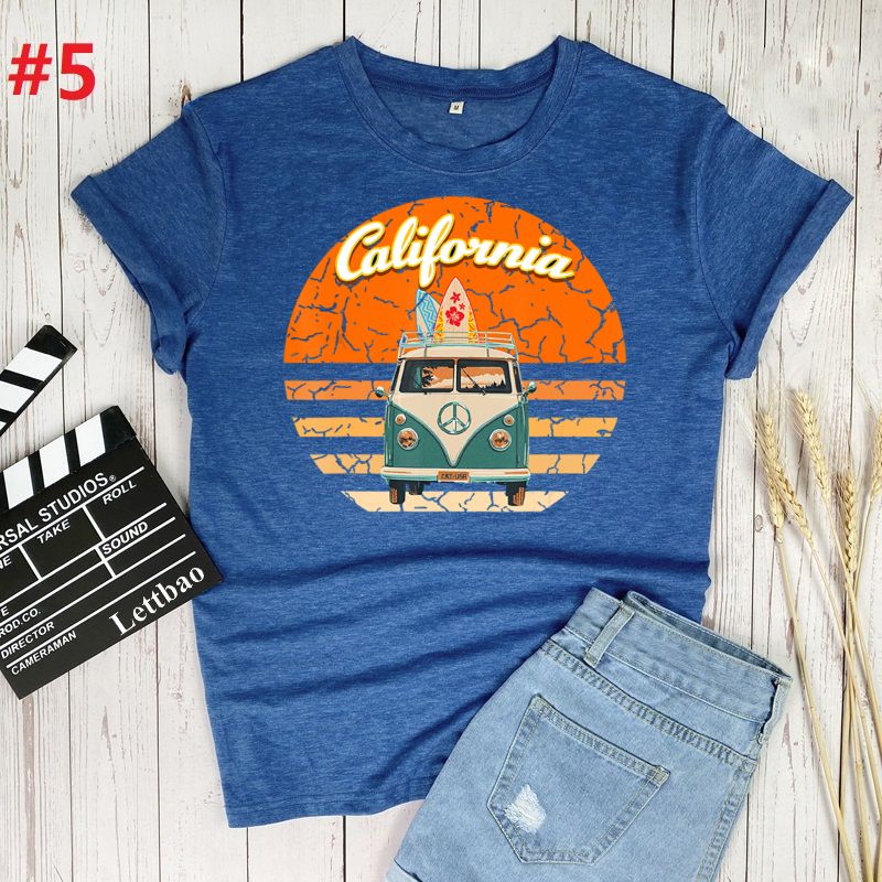 the CALIFORNIA SURF - Retro Wagon Hippie Short Sleeve Print Ladies T-Shirt