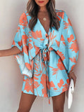 the ALOHA WRAP Dress - Print Lace Up Button Batwing Sleeve Dresses