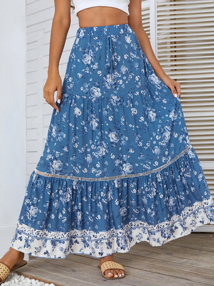 the SOUTHERN CHARM - Floral Print A-Line Maxi Skirt