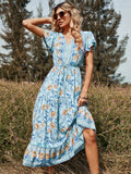 the COUNTY FAIR - Floral Short-Sleeved V Neck Dress