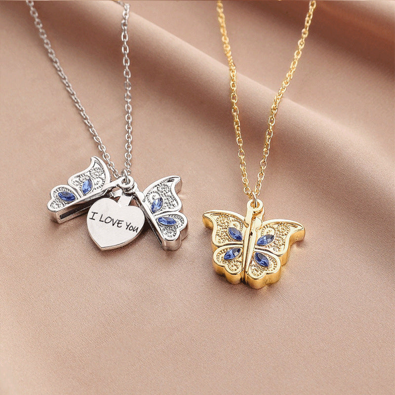 the LOVE BUTTERFLY - Butterfly I Love You Heart Luckly Butterfly Necklace