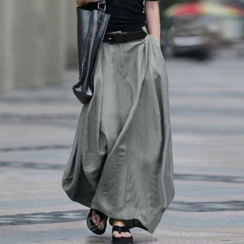 the SWAGGER - High Waist Solid Cotton Linen Large Hem Skirt