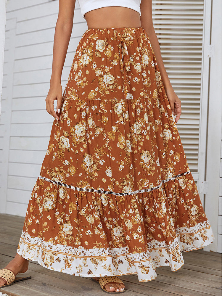 the SOUTHERN CHARM - Floral Print A-Line Maxi Skirt