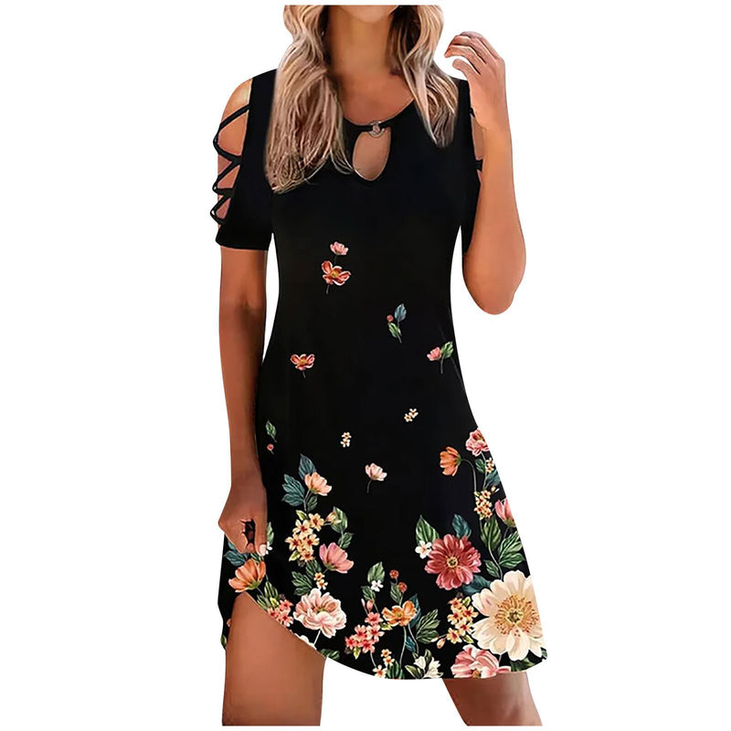 the BLOSSOM - Floral Print Mini Hollow-Out Sexy Dress